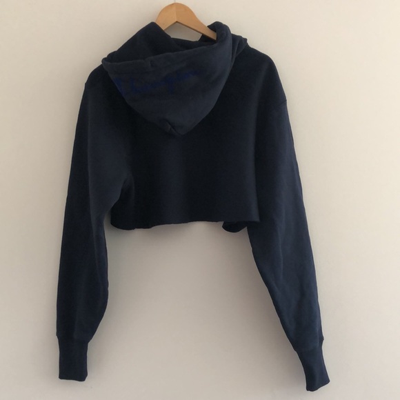 EUC Champion Cropped Navy Blue Script Hoodie XS - Picture 8 of 8